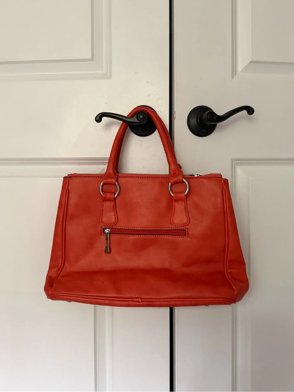 Orange Leather Tote Handbag - Stylish Everyday Carry w extra strap